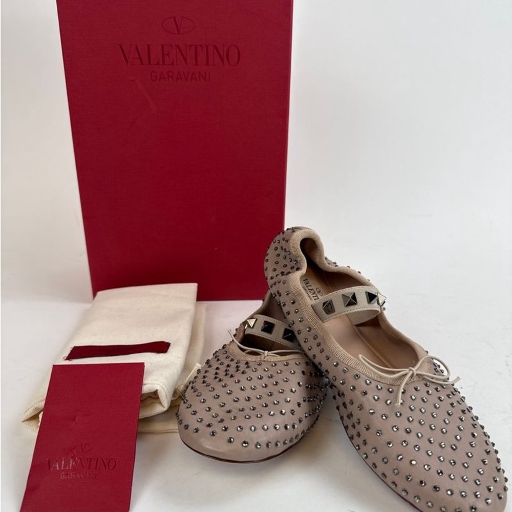 Valentino Garavani Rockstud Studded Ballet Flats Poudre Size 35.5 (US 5.5) NIB